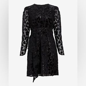 NWT Express Leopard Velvet Burnout Ruffle Front Dress Size XS